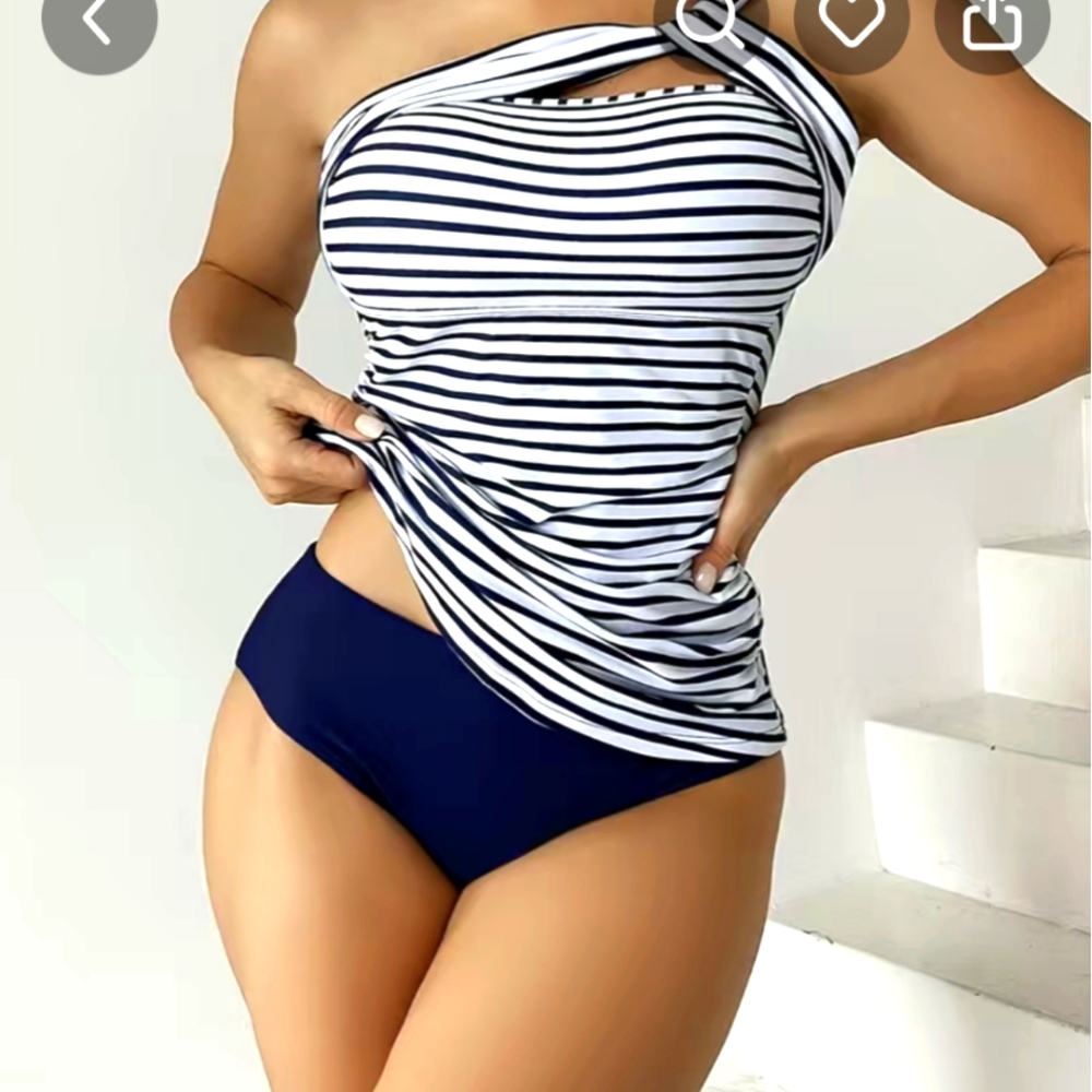 NWOT Striped Navy Bikini Set